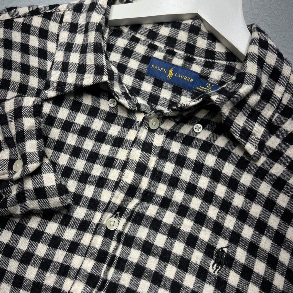Ralph Lauren Mens XL Black White Gingham Button Down Shirt Viscose Casual Preppy